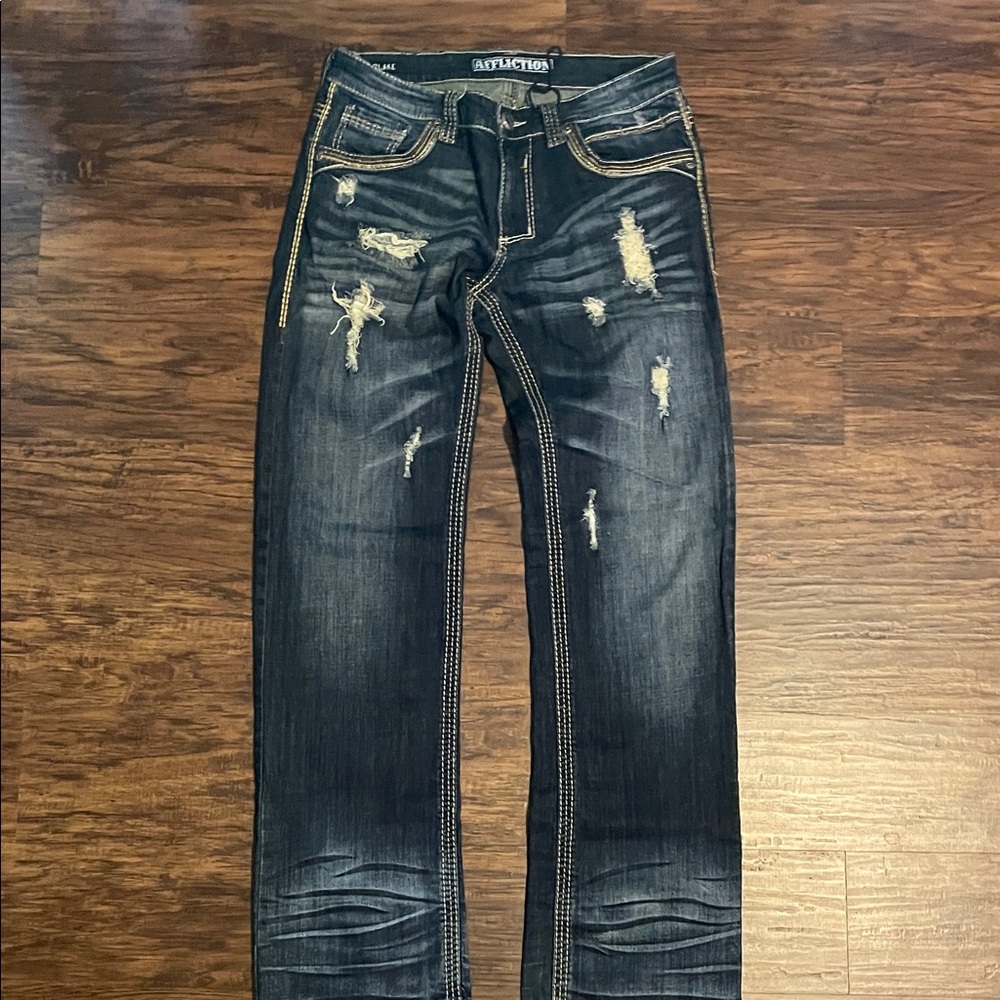 Affliction Blue Denim Jeans. Size 31X32, Pre-owned, Retail $120.